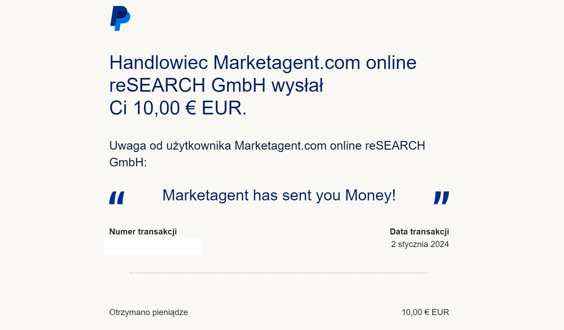 nowa wypłata marketagent 10 euro