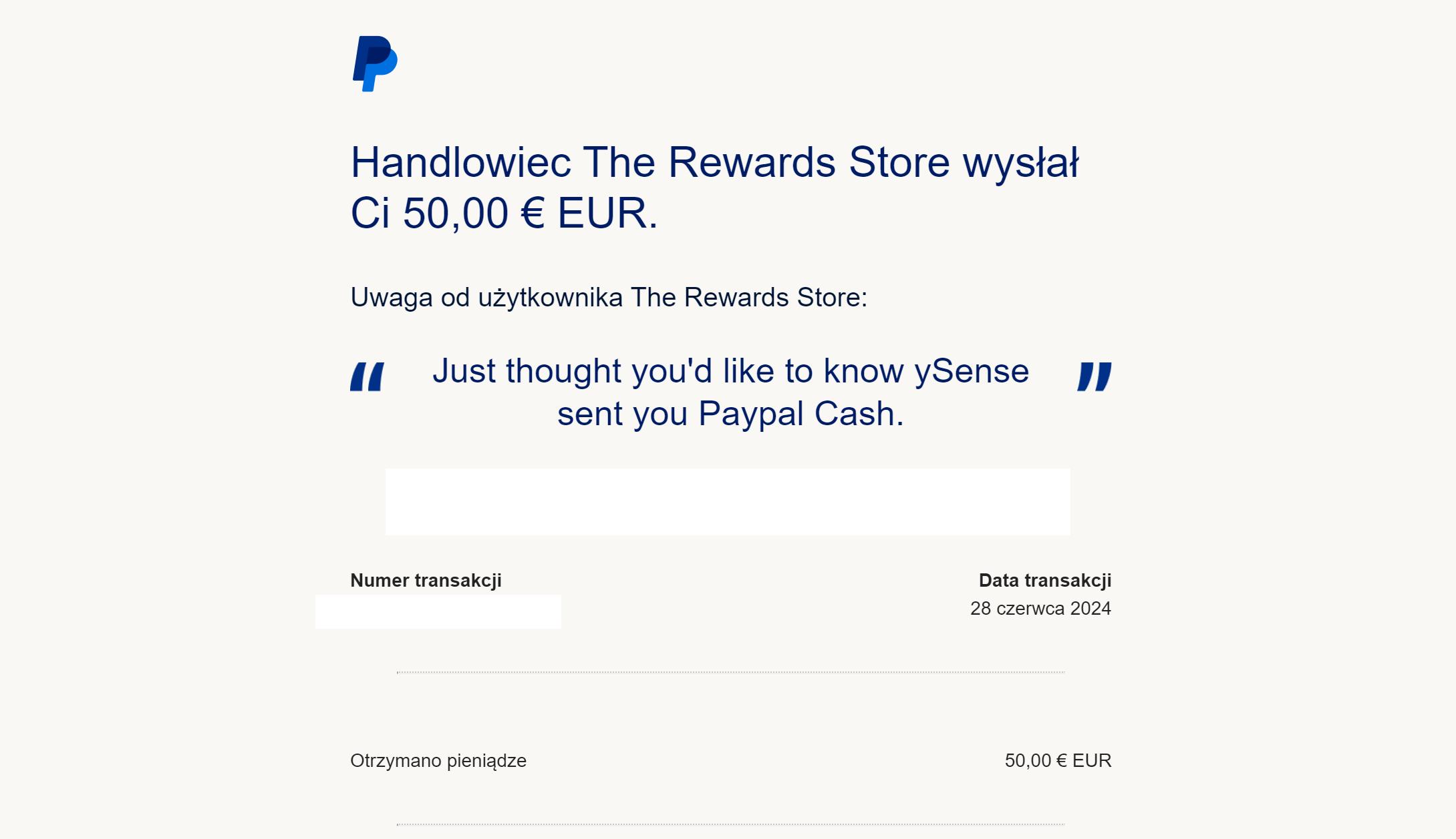 nowa wypłata ysense 50 euro